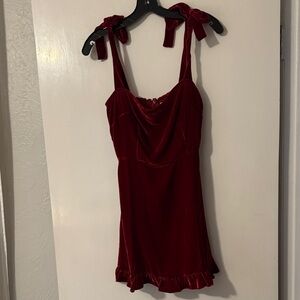 Reformation Burgundy Velvet Tie-Shoulder Mini Dress